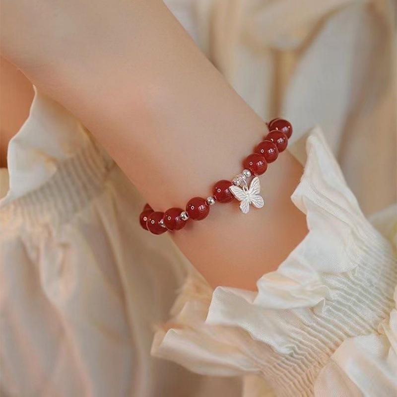 Sueño de Tres Vidas: Pulsera de Mariposa con Cuentas Rojas para Mujer - Elegante Versátil Mejor Amiga Regalo de Cumpleaños