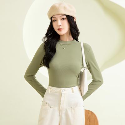 Autumn and Winter Women's Bottoming Shirt Half-high Neck Fashion Slim Inner Solid Color Long-sleeved Thickened Thermal Underwear