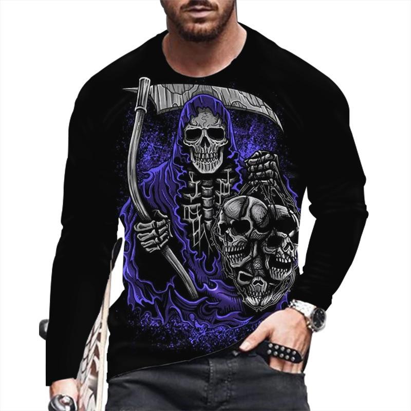 Autumn Winter Men's Christmas Pullover Long Sleeve Top Loose Fit Spring Skeleton Youth Men Round Neck Casual T-shirt