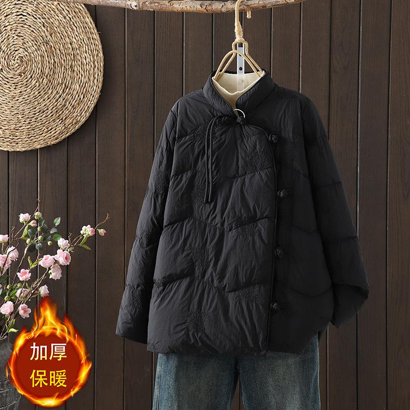 

Женская новая большая размерная национальная ветровка с пряжкой, холодо- и ветрозащитная, легкая, пушистая, теплая, свободного кроя, из высококачественных тканей, повседневная спортивная хлопковая одежда XXL чёрный