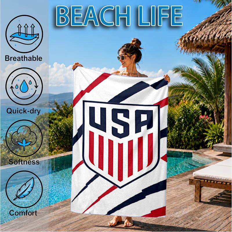 Usa Soccer Emblem Beach Towel, Quick-drying, Easy to Care for, Suitable for Both Fitness and Beach Vacations,Sports Essential
