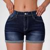 Women High Waist Denim Shorts Stretch Slim Fit Rolled Hem Jean Shorts with Button and Zip Closure Suitable for Casual Wear