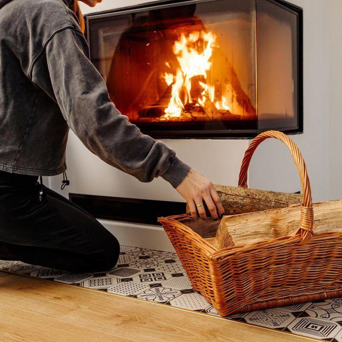 Panier à bois - CREATIVE HOME - Naturel - Osier 100% - Poignée jute - 50x40x37 cm