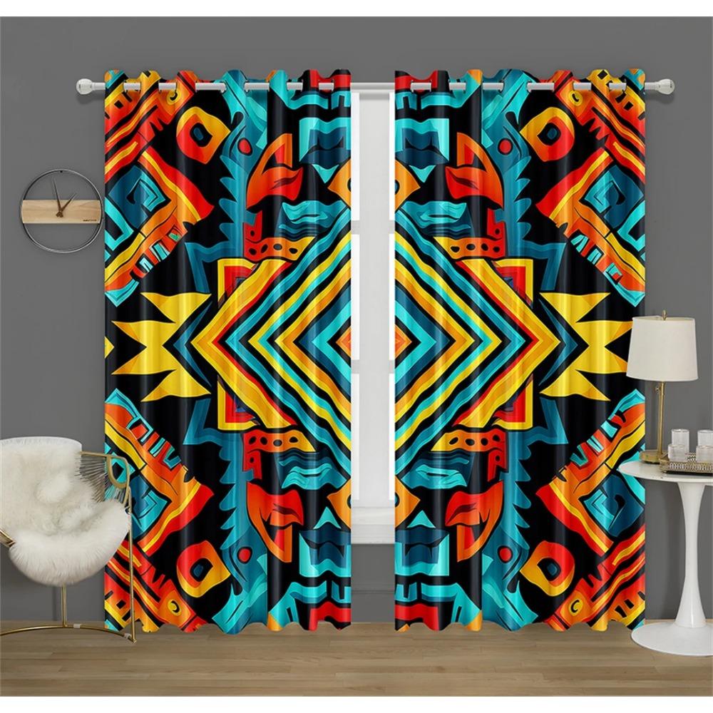 3D Aztec Pattern Decorative Curtains Masks Regional Style Print Curtains Bedroom Living Room Kitchen Decor 2 Pcs
