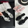 Fashion Pink Female Round Toe Footwear Thin Heels Sandals Slides Shoes For Women Fashion Butterfly-Knot Ladies Heeled Sandals Shoes