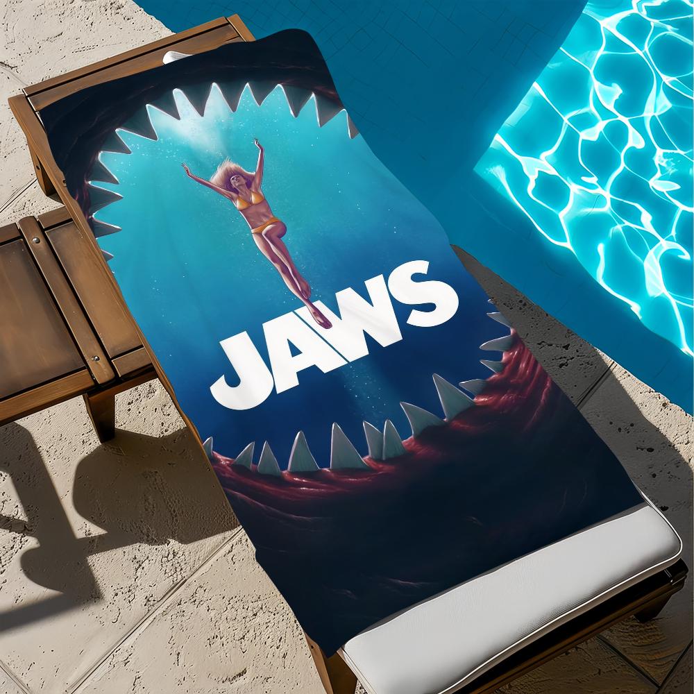 J-jaws-s Show Towel Large Quick-Drying Microfiber Soft Beach Towel for Travel Fitness Sauna Bathing Camping