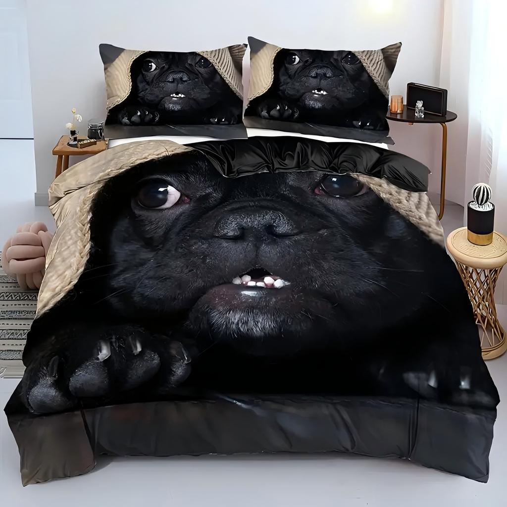 Cute Black Dog 3D Printed Bedding Set for Kids Teens Adults Animal Theme Duvet Cover Set Soft Polyester Home Quilt Cover set
