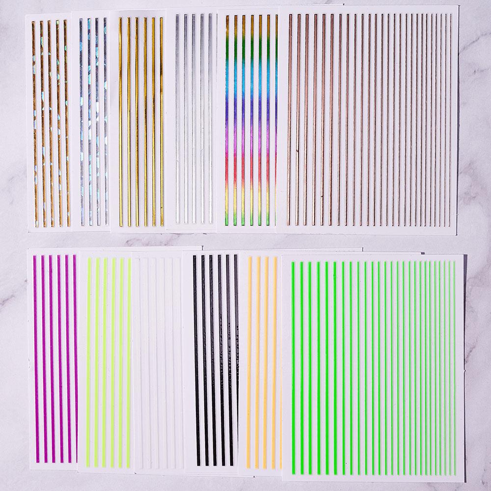 12Pcs/1pcs Nail Lines Strip Stickers Gold/Silver Metal CurveStrip Tape Decals Self-Adhesive Slider DIY Manicure Nail Art Sticker