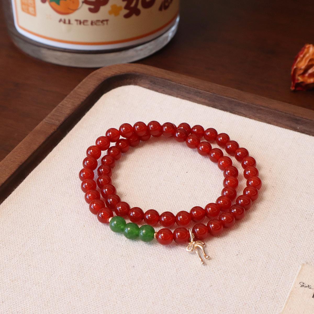 

Natural agate chalcedony bracelet double circle beadsfashion women daily jewelry gift