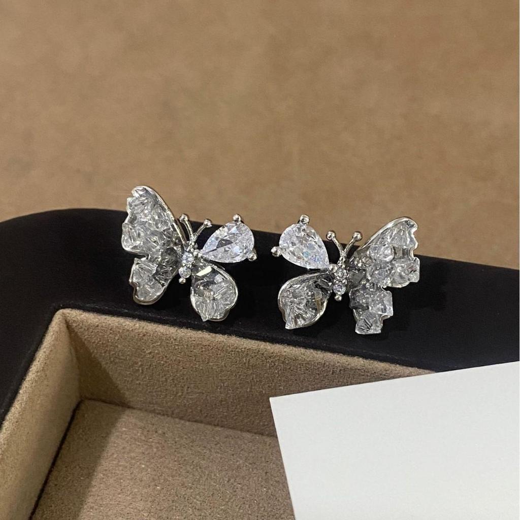 French Black Crystal Zircon Butterfly Earrings - Sweet and Stylish Versatile Studs