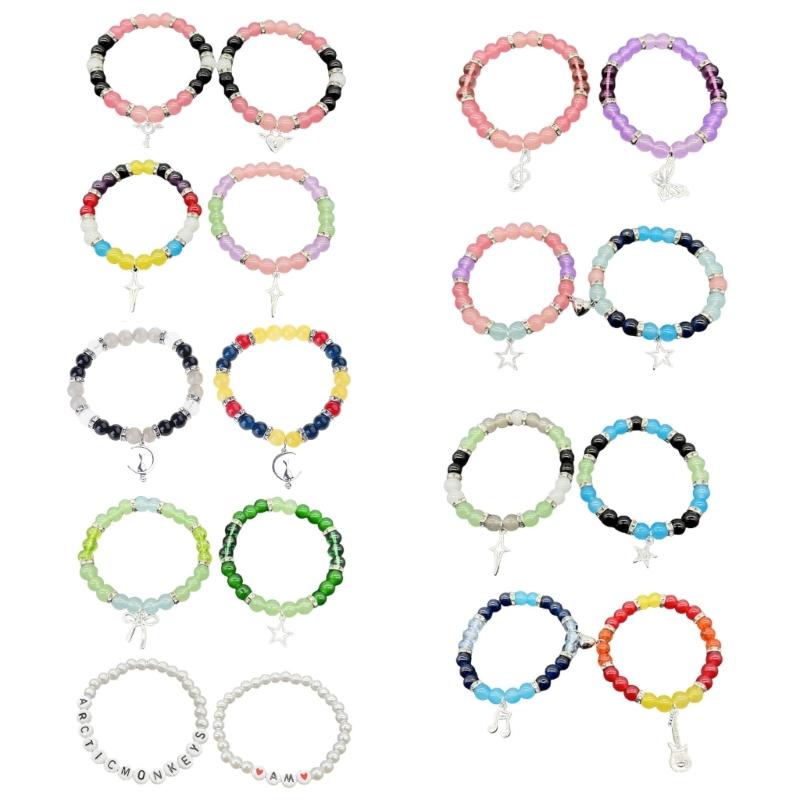 2Pcs/Set Fashion Couple Beads Bracelet Y2k Aesthetics Gifts for Anniversary