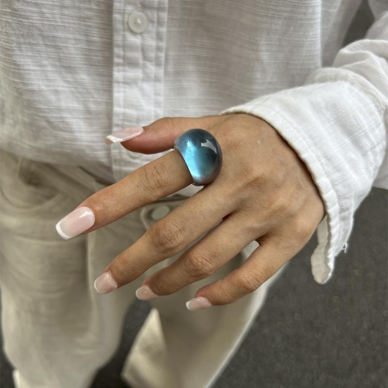 Ins Style Vintage Irregular Transparent Colored Resin Ring New Trend Boho Geometric Finger Rings Aesthetic Jewelry Accessories