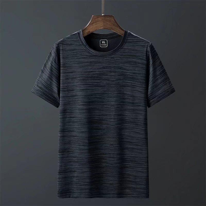 Source Summer Short-sleeved T-shirt Men's Sports Quick-drying Round Neck Loose Breathable Elastic Large Size Summer Thin Top