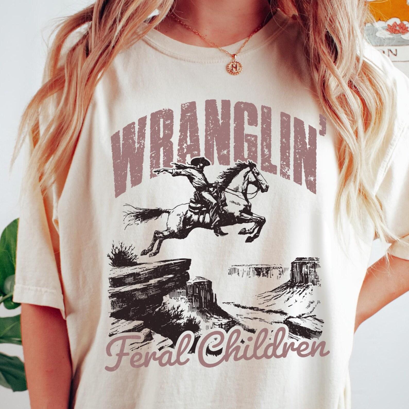 Wrangling Feral Children Comfort Colors® T-Shirt, Western Mom Shirt, Vintage Mother Tee, Babysitter T-Shirt, Funny Mom Shirt, Graphic Tee 4XL