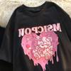 Kawaii Unisex T Shirt Korean Pink Love Bear Print Short Sleeve T-Shirt Female Harajuku Tee Shirt Streetwear Tops Women Clothes