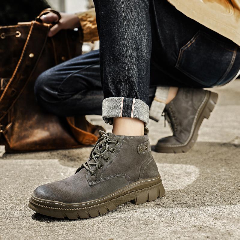 2025 Genuine Leather Ankle Boots Mens Outdoor Comfortable Yellow Boots with Classic Design High Top Men Casual Shoes