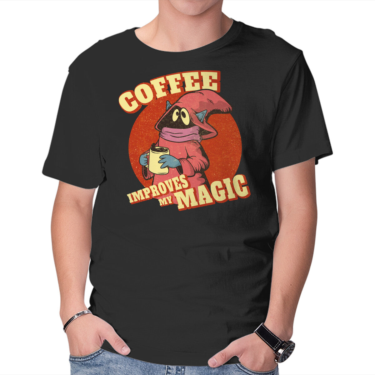 Unisex Crew Neck T-Shirt Coffee Improves My Magic Graphic Short Sleeve Casual Tee XS