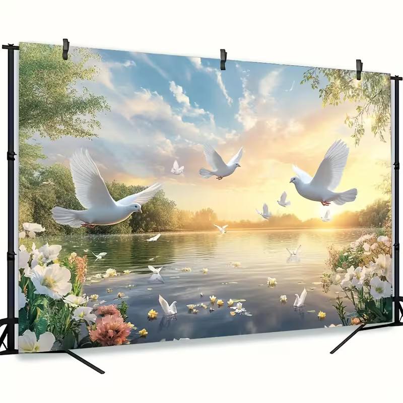 2D White Dove Lake Backdrop Wedding & Baptism Photography Background