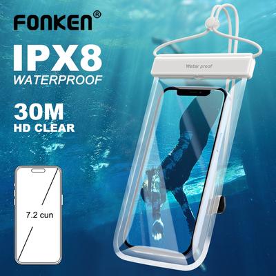 FONKEN Wasserdichte Handyhülle IPX8 Universal-Tauch-Schwimmhülle Trockentasche Unterwasserschutzhülle für max. 7,2 Zoll