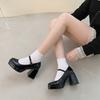 Fashion single shoes autumn new light buckle high heels thick heel square head Mary Jane shoes
