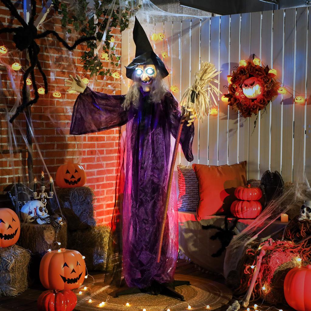 6ft Animated Witch Decoration, with Sound - Purple/White