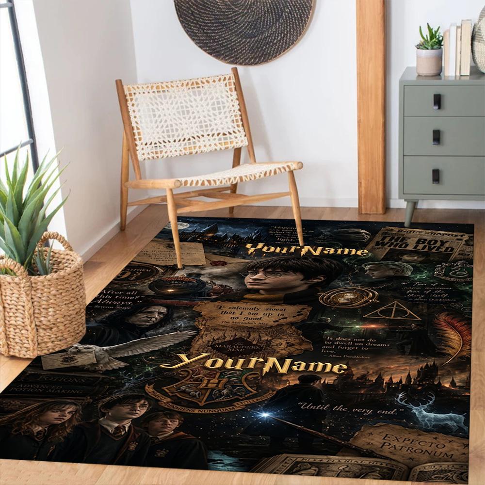 Gothic Illustrations Customizable Name Floor Rug Office Rug Design for Bedrooms Dining Room Entryway Outdoor Antislip Carpet Decorate Offices