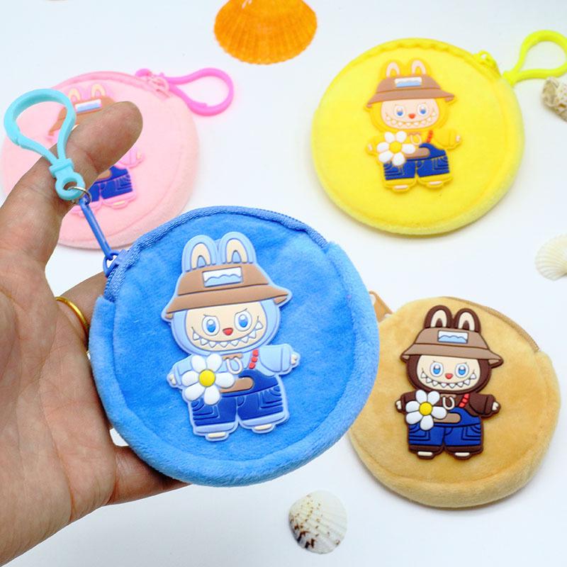 Cute Cartoon Labubu Round Plush Wallet Coin Key Lipstick Portable Earphone Bag Student Zero Money Bag KTY