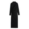 European & American Style Pleated Long Sleeve Slim Dress with Stand-Up Collar for Autumn & Winter - Women's Collection.
