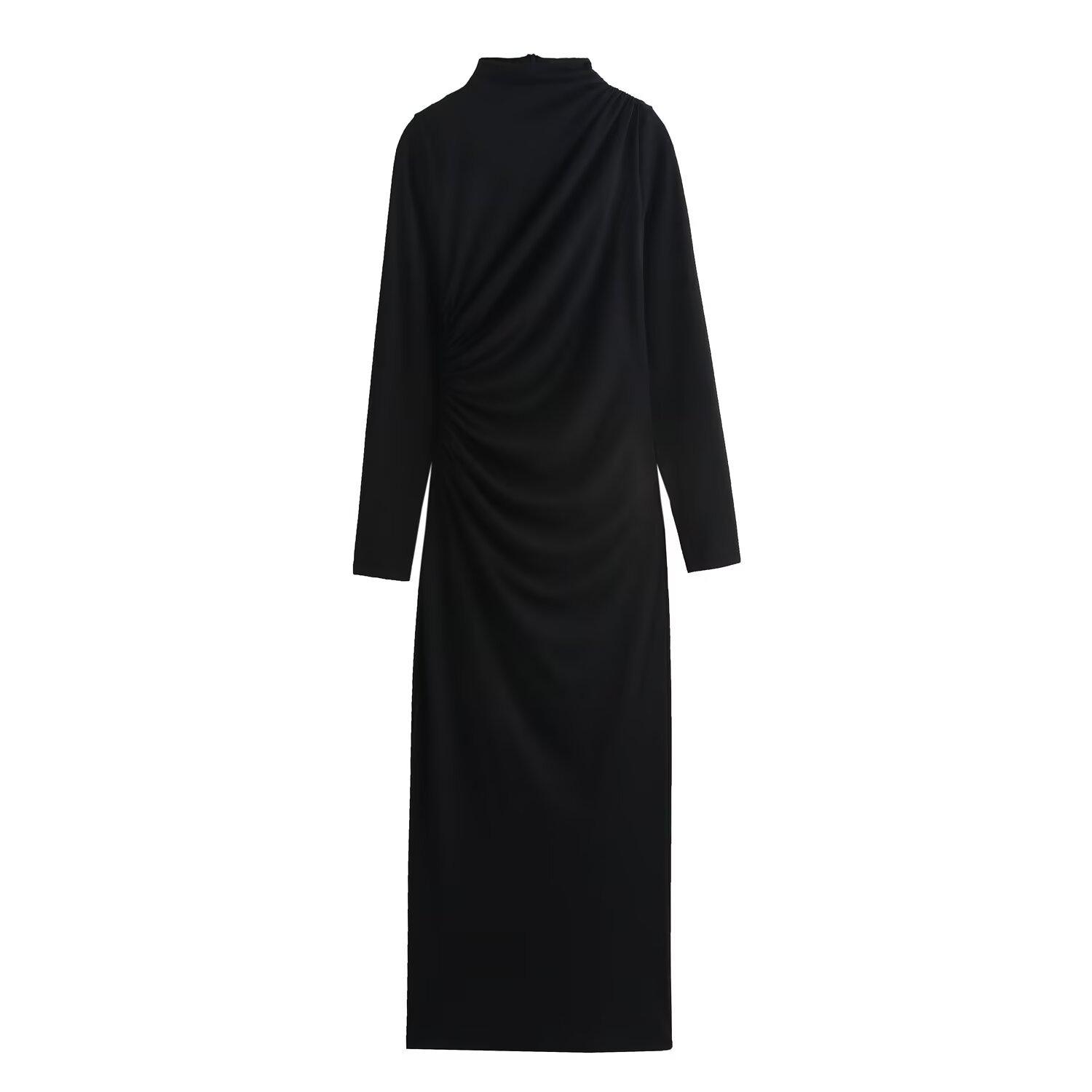 

Женское европейское и американское облегающее миди-платье с плиссировкой, осень 2024 Extra Small (XS)