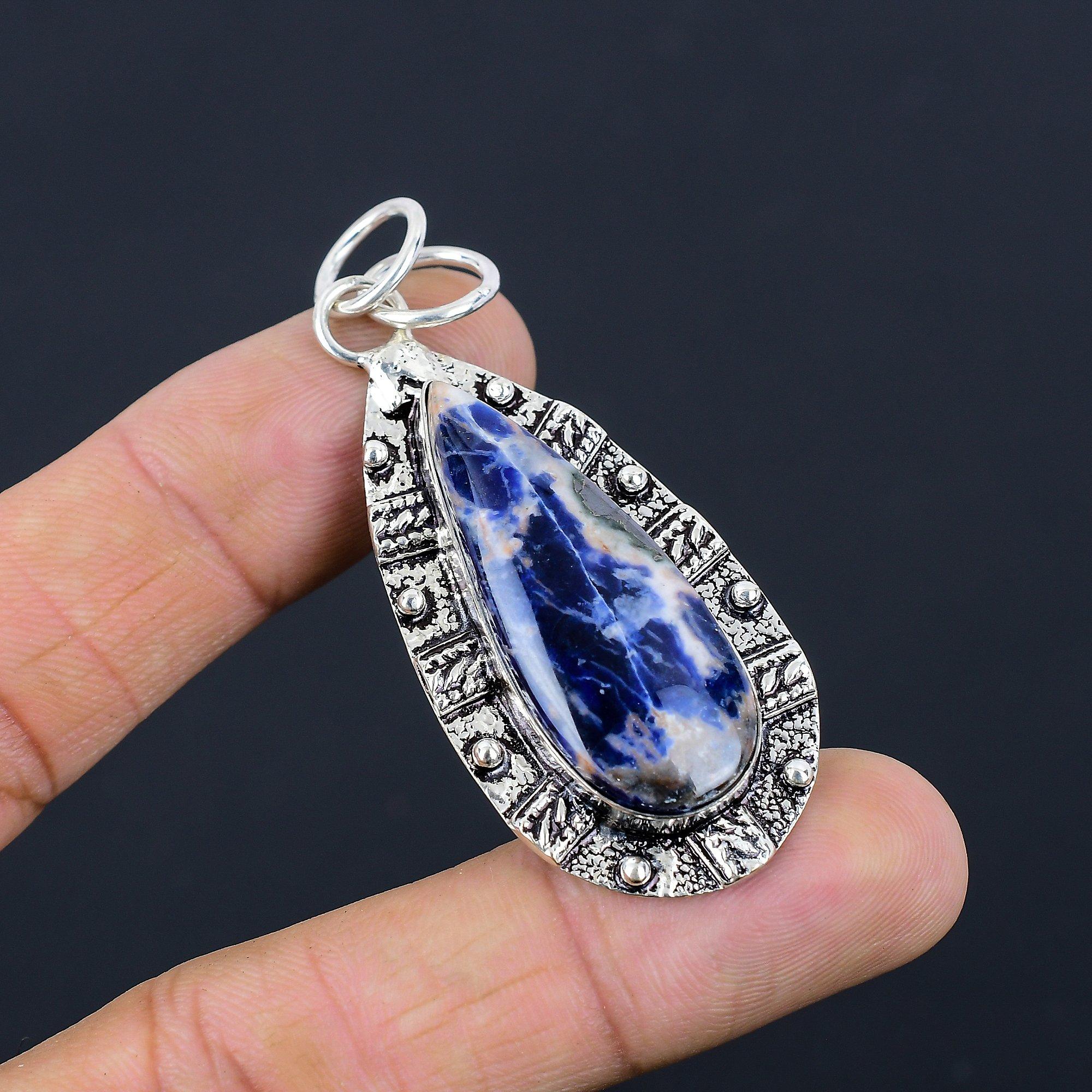 

Memorial Day Deal Sterling Silver Sodalite Gemstone Anniversary Pendant Jewelry