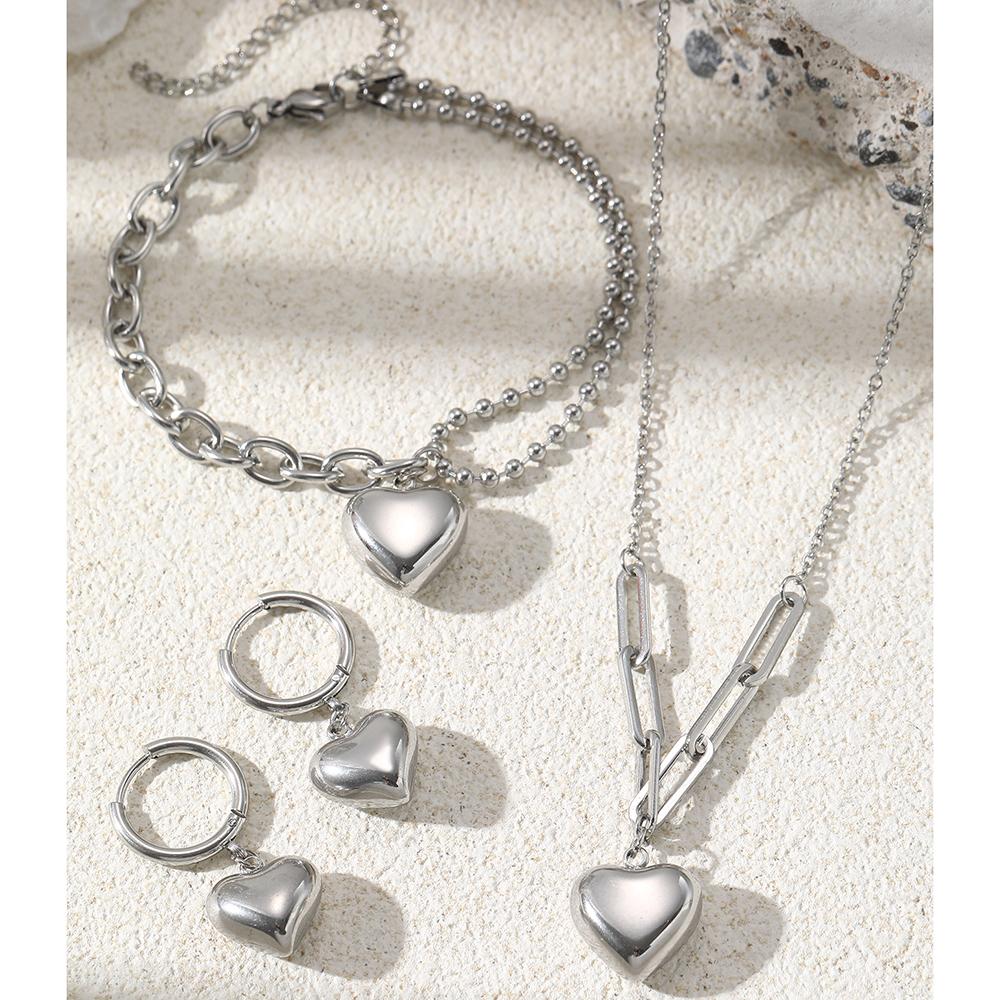 

Браслет из нержавеющей стали с циркониевым набором, ожерелье, серьги, подвеска в виде сердца, атмосфера, легкая роскошь, циркониевый набор для женщин, циркон