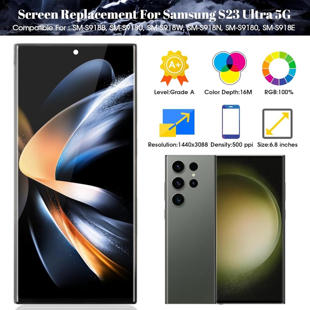 TFT for Samsung S23 Ultra LCD Digitizer Replacement for Samsung Galaxy S23 Ultra 5g Display Screen Replacement for Samsung SM-S918 Touch Screen