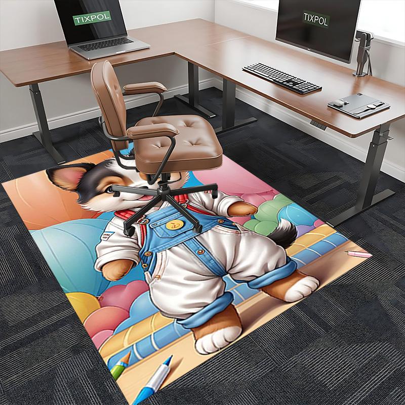 1 Stück Anime Cartoon Design Corgi Stuhlmatte - Schreibtischteppich für das Büro, Rutschfester Teppich für die Heimdekoration, Geeignet für alle Jahreszeiten, Perfektes Geschenk für Anime-Liebhaber.H0