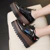 British Style Patent Leather Wedge Casual Single  Women's Versatile Platform Muffin Shoes 2025 Autumn Small Leather Shoes HZB