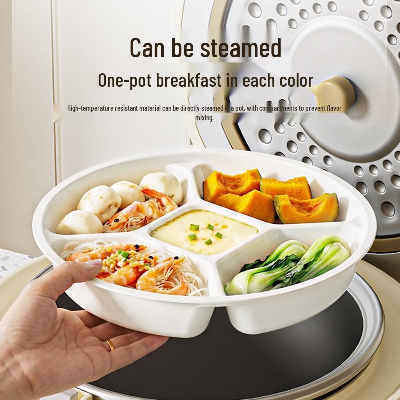 Portable 5-Compartment Round Snack Plate - Multi-Use for Side Dishes & Fruit - Plastic Tableware for Weight Loss