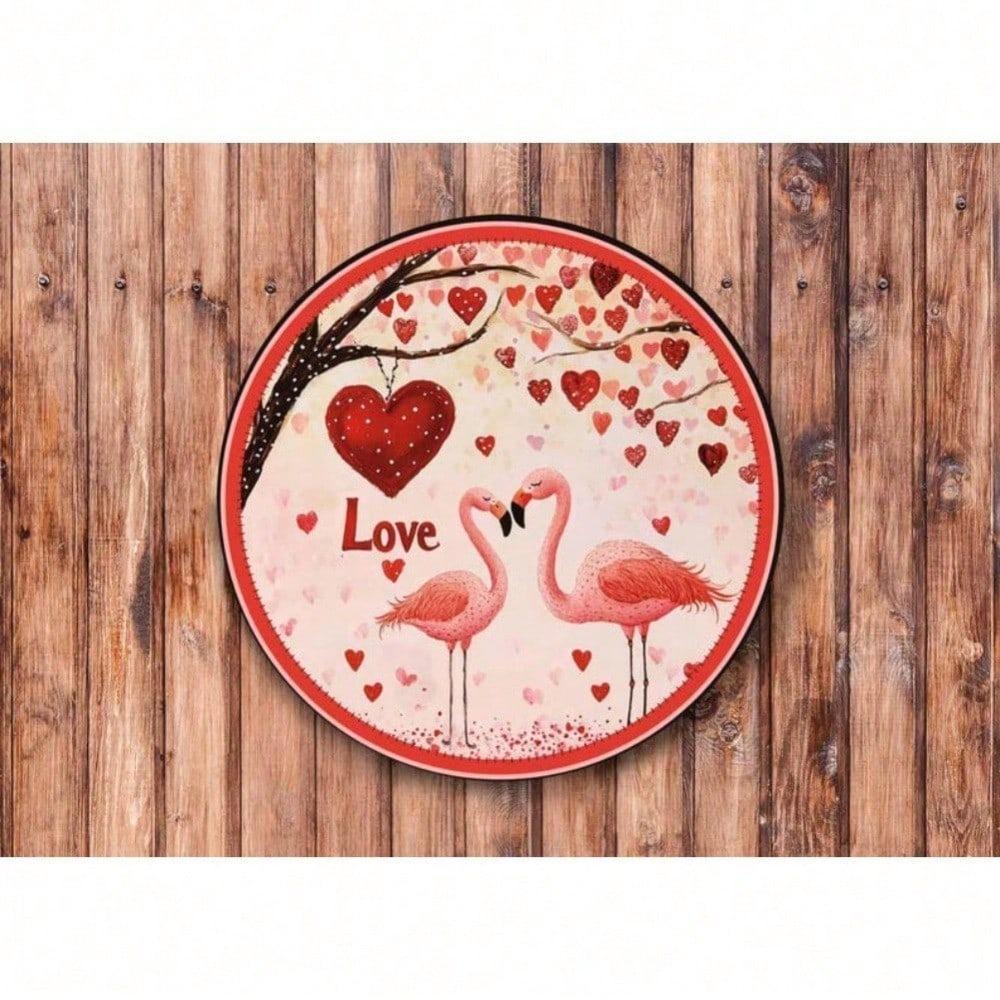 Flamingo Love Metal Wreath Sign Wall Art Home Vintage Decor