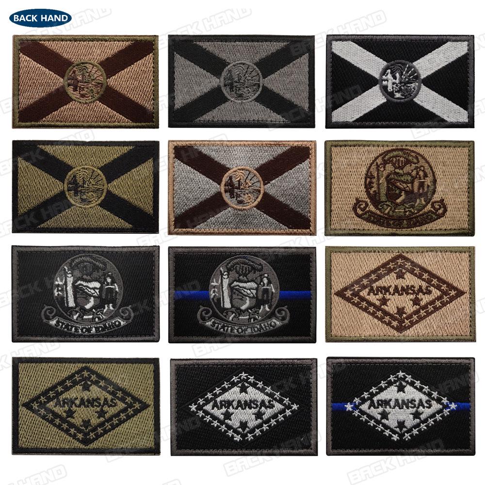 US State Flags Embroidered Patches: Michigan, Missouri, Nevada, Massachusetts with Velcro