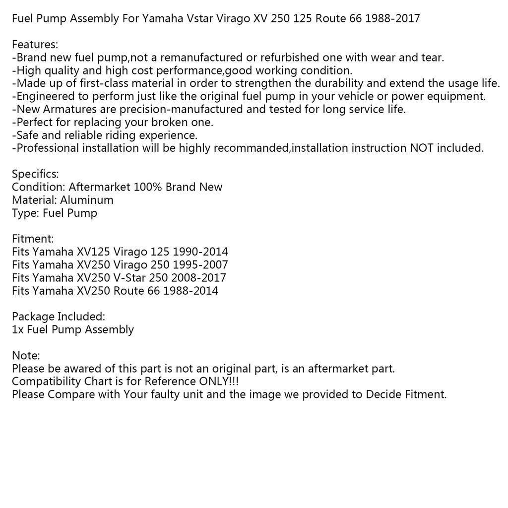 Fuel Pump Assy Fit for Yamaha Virago XV125 XV250 V-Star / Route 66 1997-2018