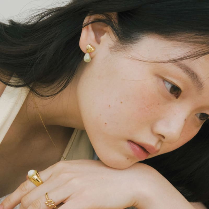 

DOL Heart Shell Drop Earring [DOL basil] green