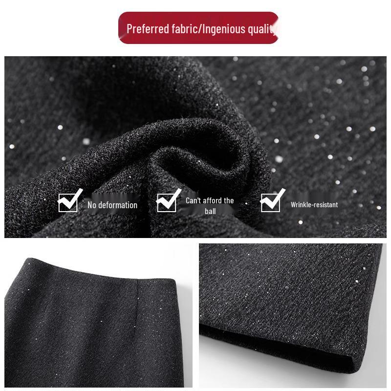 2024 New Gray High Waist A-Line Sequin Tweed Bodycon Mini Skirt for Women - Autumn/Winter Bestseller