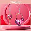 Shaped Sweet Heart Lock And Key Design Acrylic Women Pink Earrings Jewelry