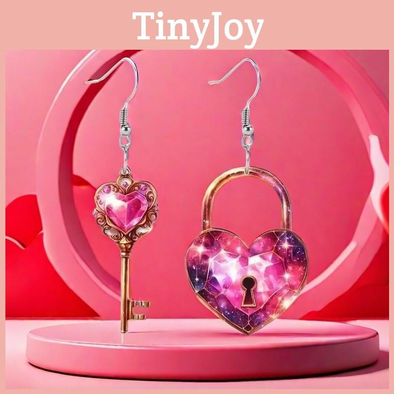 Shaped Sweet Heart Lock And Key Design Acrylic Women Pink Earrings Jewelry