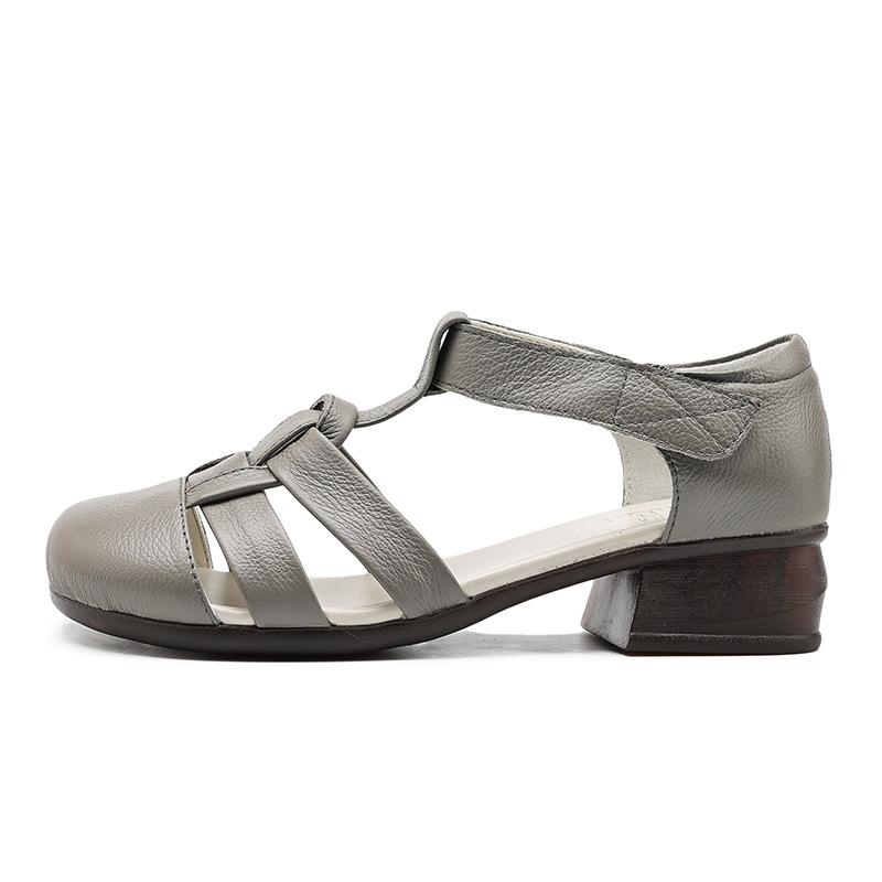 

Женские сандалии из натуральной кожи, удобные туфли на мягкой подошве, модные летние туфли на низком каблуке, женские римские сандалии-гладиаторы 41 серый