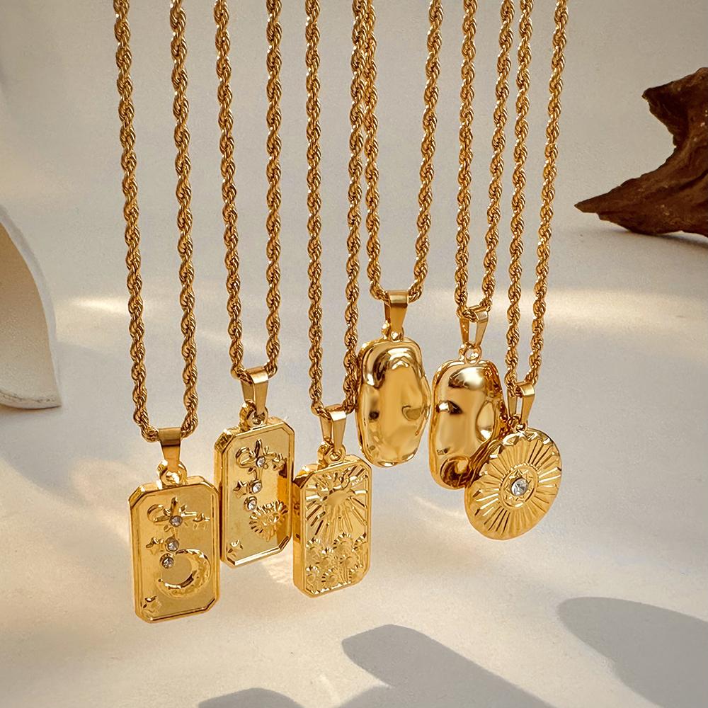 Vintage lesklý pozlacený tepaný nepravidelný přívěsek náhrdelník pro ženy Měsíc Hvězda Nerezová ocel Kroucená řetízek Náhrdelníky Šperky