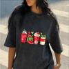 Washed Black Summer Fruit Graphic T-Shirt Watercolor Green Grape Coconut Watermelon Drink Print Top