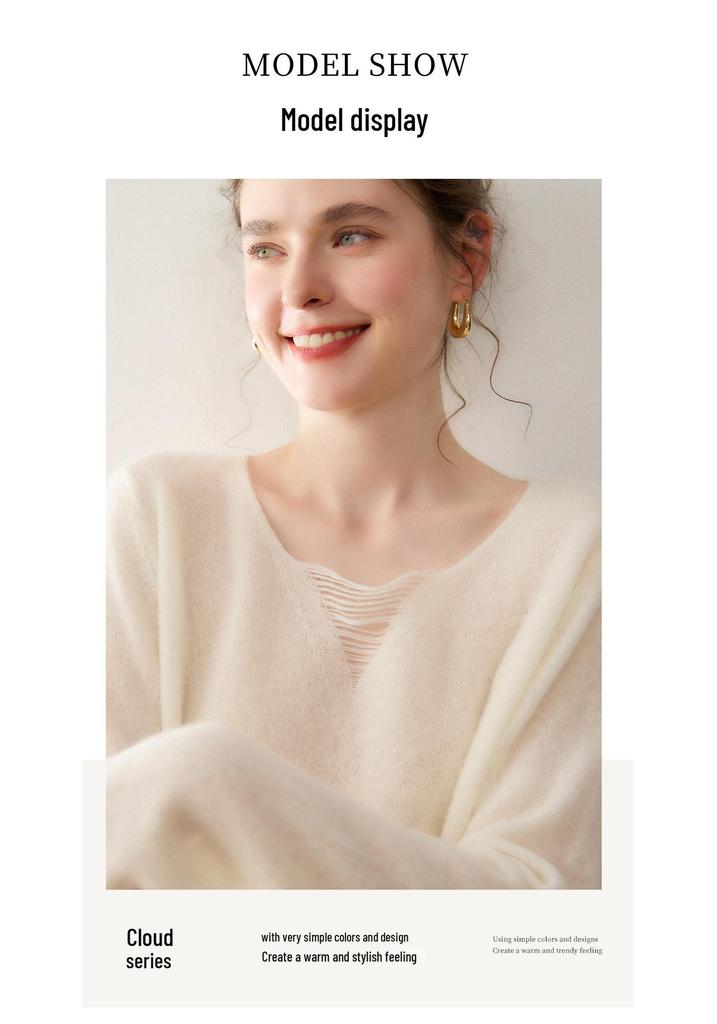 Lekasha Women's Long-Sleeve Cashmere V-Neck Knitwear - Autumn Old Money Style