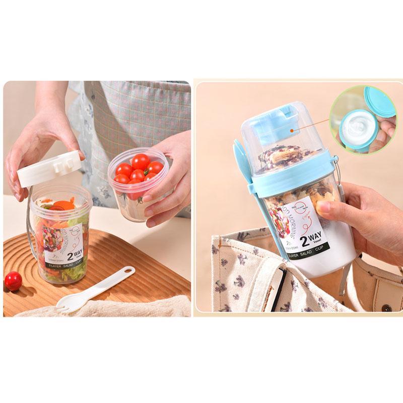 1PCS Portable Cereal Cup, Overnight Oats Container with Lid and SpoonFor Yogurt Salad, Fruit Oatmeal, Cereal, Overnight Oats, Br