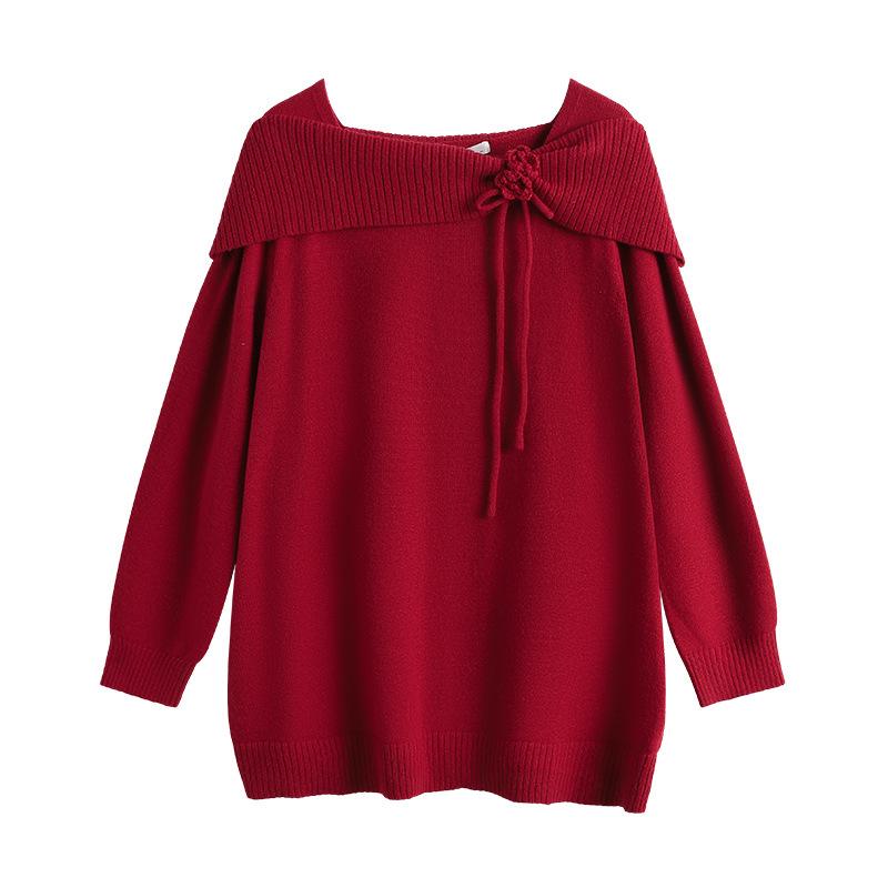 Plus-size Women's Knitted Sweater with Slimming and Covering Design for The Abdomen. Long-sleeved Top.