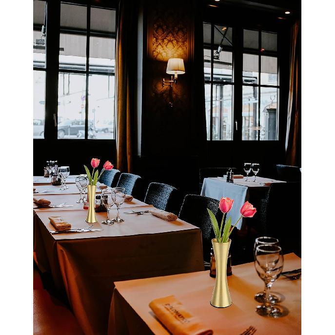 Vixdonos 6.7 inch Brass-Toned Metal Vase Small Flower Vase Set of 2 Modern Decorative Vase for Home Decor, Wedding or Gift(Gold)