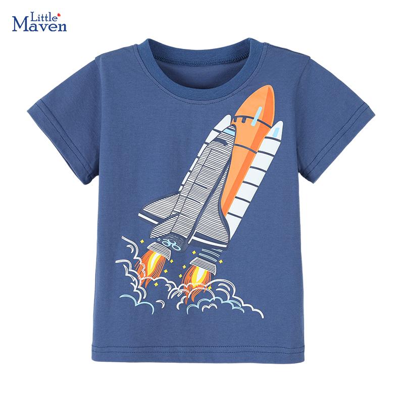 Little maven Children's Clothing Tops Tees Baby Boys 2026 New Summer Cartoon Rockets T Shirts Teenagers t-shirts